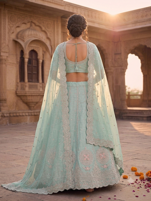 Sky Blue silk blend designer festival lehenga choli 3
