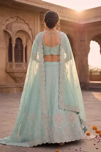 Sky Blue silk blend designer festival lehenga choli