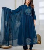Cotton anarkali printed kurti-pant-dupatta set