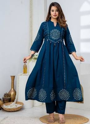 Cotton anarkali printed kurti-pant-dupatta set 4