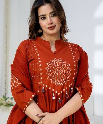 Cotton anarkali printed kurti-pant-dupatta set 4