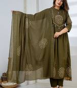 Cotton anarkali printed kurti-pant-dupatta set