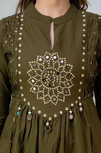 Cotton anarkali printed kurti-pant-dupatta set