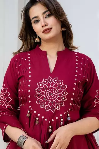 Cotton anarkali printed kurti-pant-dupatta set