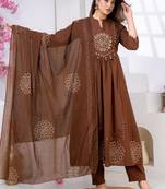 Cotton anarkali printed kurti-pant-dupatta set