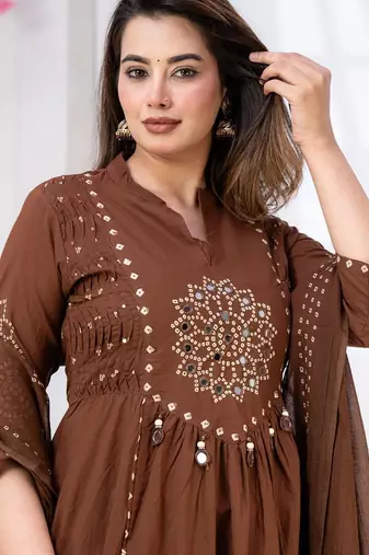 Cotton anarkali printed kurti-pant-dupatta set