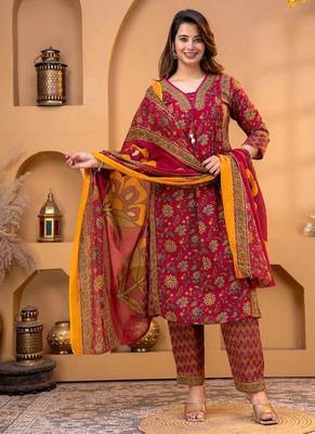 Cotton printed a-line kurti-pant-dupatta set 2