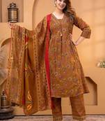 Cotton printed a-line kurti-pant-dupatta set