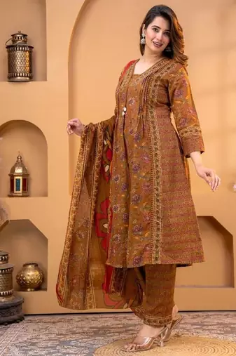 Cotton printed a-line kurti-pant-dupatta set