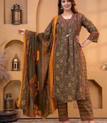 Cotton printed a-line kurti-pant-dupatta set