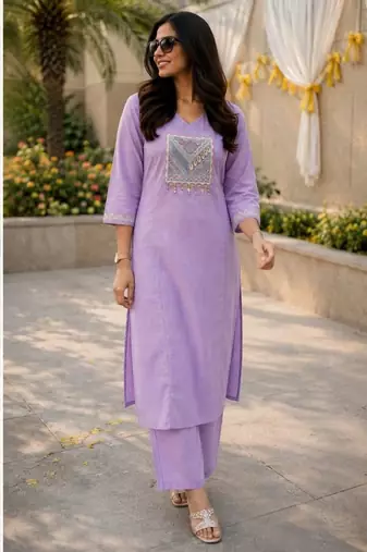 Cotton cambric straight kurti-pant set