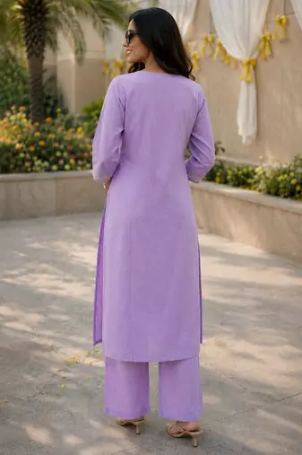 Cotton cambric straight kurti-pant set
