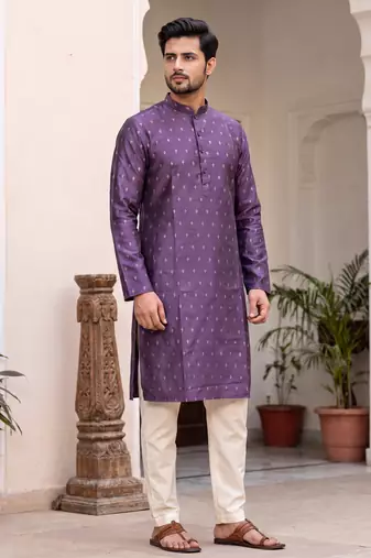    Men's Purple Kurta with Diamond Motif Print