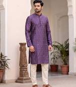    Men's Purple Kurta with Diamond Motif Print