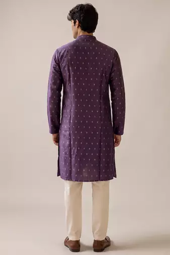    Men's Purple Kurta with Diamond Motif Print