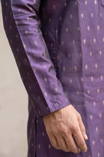    Men's Purple Kurta with Diamond Motif Print