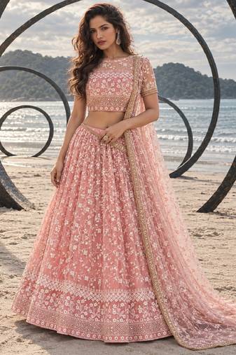 WORK GAJRI PINK THREAD WITH ZARI AND SEQUINCE WORK FESTIVE LEHENGA CHOLI SET FOR WOMEN'S