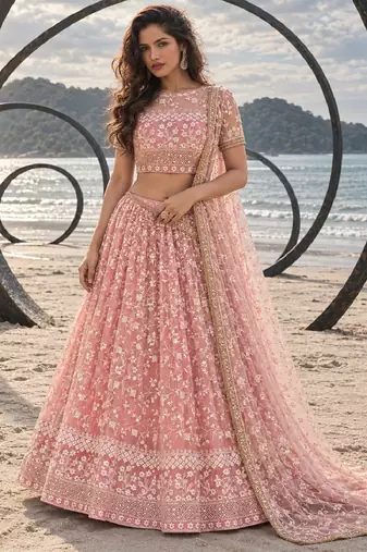 WORK GAJRI PINK THREAD WITH ZARI AND SEQUINCE WORK FESTIVE LEHENGA CHOLI SET FOR WOMEN'S