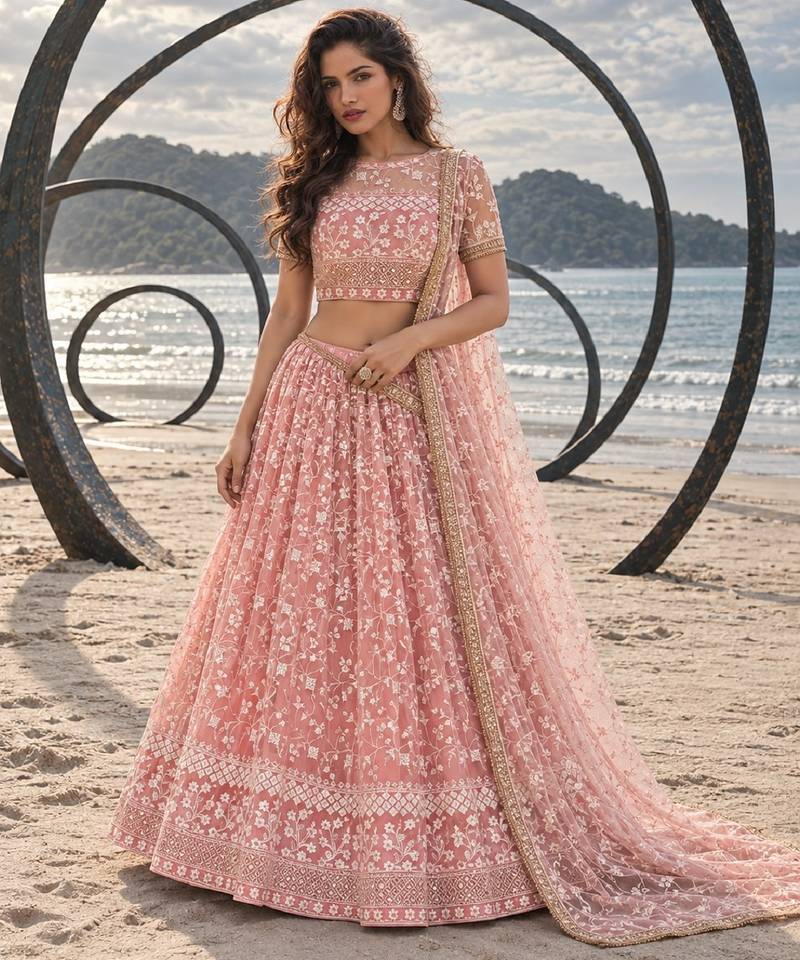 WORK GAJRI PINK THREAD WITH ZARI AND SEQUINCE WORK FESTIVE LEHENGA CHOLI SET FOR WOMEN'S