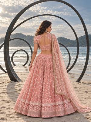 WORK GAJRI PINK THREAD WITH ZARI AND SEQUINCE WORK FESTIVE LEHENGA CHOLI SET FOR WOMEN'S 2