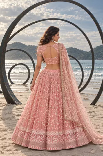 WORK GAJRI PINK THREAD WITH ZARI AND SEQUINCE WORK FESTIVE LEHENGA CHOLI SET FOR WOMEN'S