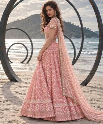 WORK GAJRI PINK THREAD WITH ZARI AND SEQUINCE WORK FESTIVE LEHENGA CHOLI SET FOR WOMEN'S 3