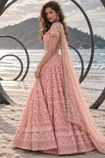 WORK GAJRI PINK THREAD WITH ZARI AND SEQUINCE WORK FESTIVE LEHENGA CHOLI SET FOR WOMEN'S