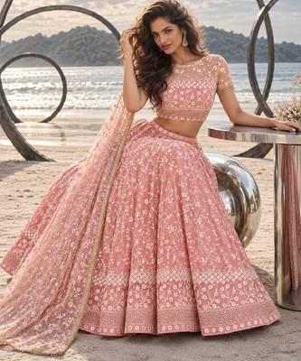 WORK GAJRI PINK THREAD WITH ZARI AND SEQUINCE WORK FESTIVE LEHENGA CHOLI SET FOR WOMEN'S 4