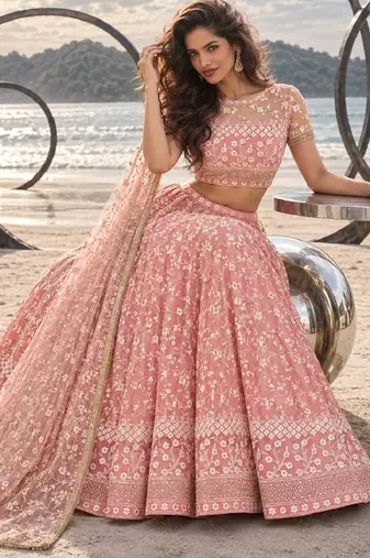 WORK GAJRI PINK THREAD WITH ZARI AND SEQUINCE WORK FESTIVE LEHENGA CHOLI SET FOR WOMEN'S