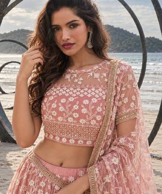 WORK GAJRI PINK THREAD WITH ZARI AND SEQUINCE WORK FESTIVE LEHENGA CHOLI SET FOR WOMEN'S 5