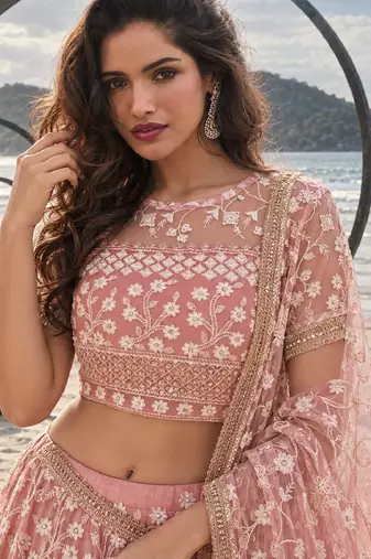 WORK GAJRI PINK THREAD WITH ZARI AND SEQUINCE WORK FESTIVE LEHENGA CHOLI SET FOR WOMEN'S