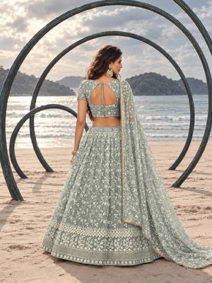 PISTA GREEN  WORK THREAD WITH ZARI AND SEQUINCE WORK FESTIVE LEHENGA CHOLI SET FOR WOMEN'S 2