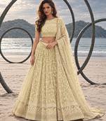 LEMON YELLOW  WORK THREAD WITH ZARI AND SEQUINCE WORK FESTIVE LEHENGA CHOLI SET FOR WOMEN'S