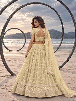LEMON YELLOW  WORK THREAD WITH ZARI AND SEQUINCE WORK FESTIVE LEHENGA CHOLI SET FOR WOMEN'S 2