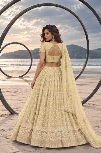 LEMON YELLOW  WORK THREAD WITH ZARI AND SEQUINCE WORK FESTIVE LEHENGA CHOLI SET FOR WOMEN'S