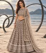 CHOCOLATE BROWN NET THREAD WITH ZARI AND SEQUINCE WORK FESTIVE LEHENGA CHOLI SET FOR WOMEN'S