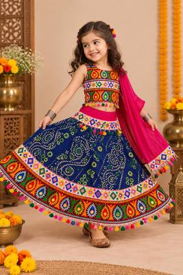 Banjara India Kutch Work Embroidered Girls Lehenga Choli Set with Dupatta (CC-RJS) - Blue 1