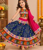 Banjara India Kutch Work Embroidered Girls Lehenga Choli Set with Dupatta (CC-RJS) - Blue