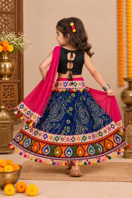 Banjara India Kutch Work Embroidered Girls Lehenga Choli Set with Dupatta (CC-RJS) - Blue 2