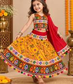 Banjara India Kutch Work Embroidered Girls Lehenga Choli Set with Dupatta (CC-RJS) - Mango Yellow