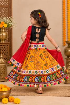 Banjara India Kutch Work Embroidered Girls Lehenga Choli Set with Dupatta (CC-RJS) - Mango Yellow 2