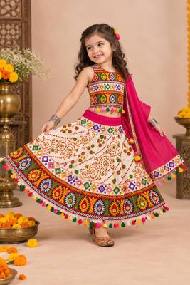 Banjara India Kutch Work Embroidered Girls Lehenga Choli Set with Dupatta (CC-RJS) - White 1