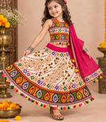 Banjara India Kutch Work Embroidered Girls Lehenga Choli Set with Dupatta (CC-RJS) - White