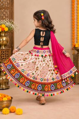 Banjara India Kutch Work Embroidered Girls Lehenga Choli Set with Dupatta (CC-RJS) - White 2