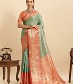 Pista green jari work silk blend saree with blouse