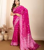 rani pink meena kari work silk blend saree with blouse