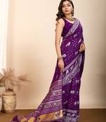 purple meena kari work silk blend saree with blouse
