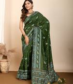 mehendi meena kari work silk blend saree with blouse