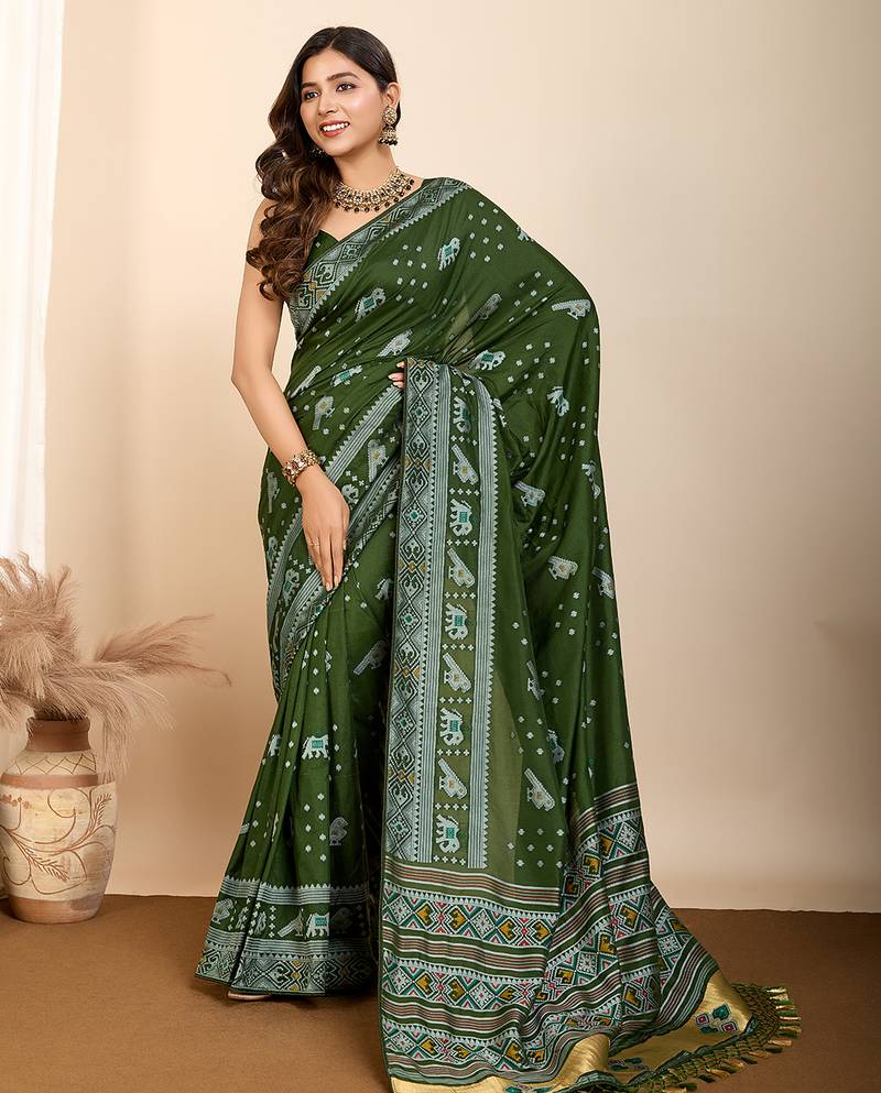 Mehendi meena kari work pure silk saree with blouse