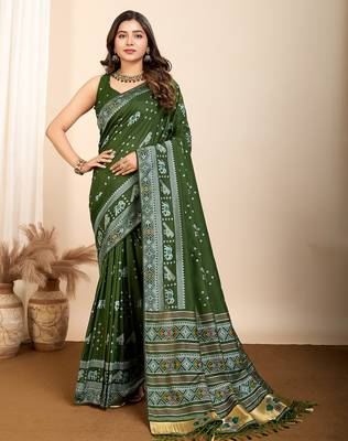 mehendi meena kari work silk blend saree with blouse 2